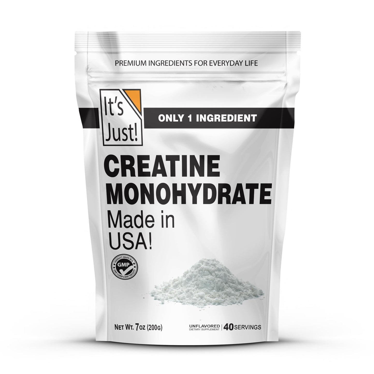 It's Just! Creatine Monohydrate Powder – Unflavored, Made in USA, 200g / 40 Servings