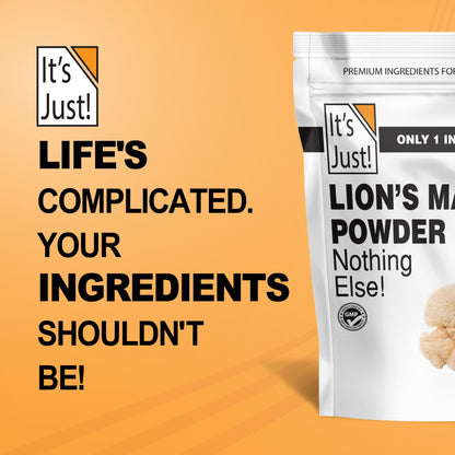 It's Just! Lion's Mane Mushroom Powder - Brain Support, Immune Health, Non-GMO, 8oz