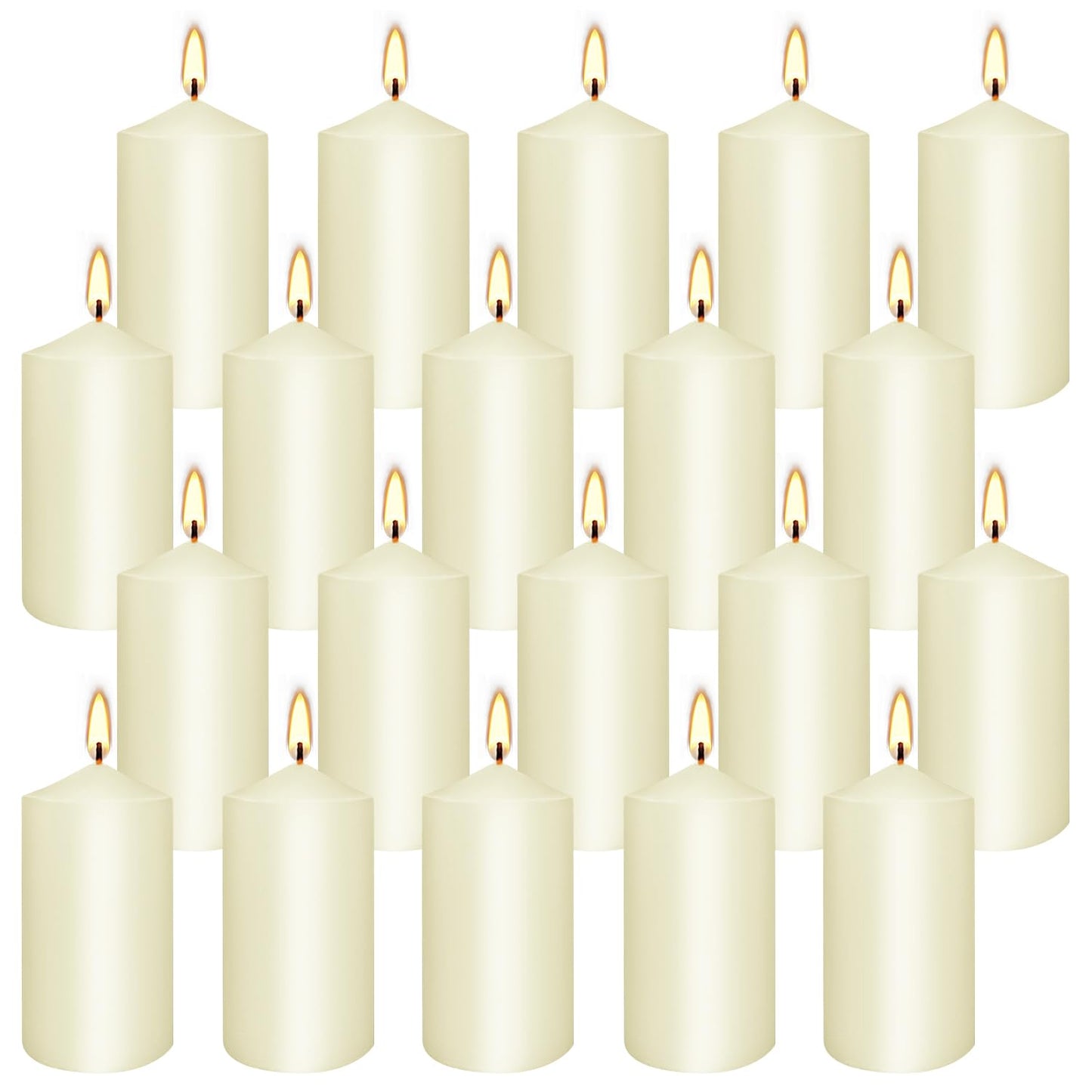 Set of 20 Ivory Pillar Candles - Dripless & Smokeless 2 x 4 in Pillar Candles for Parties Weddings Spa Home Décor