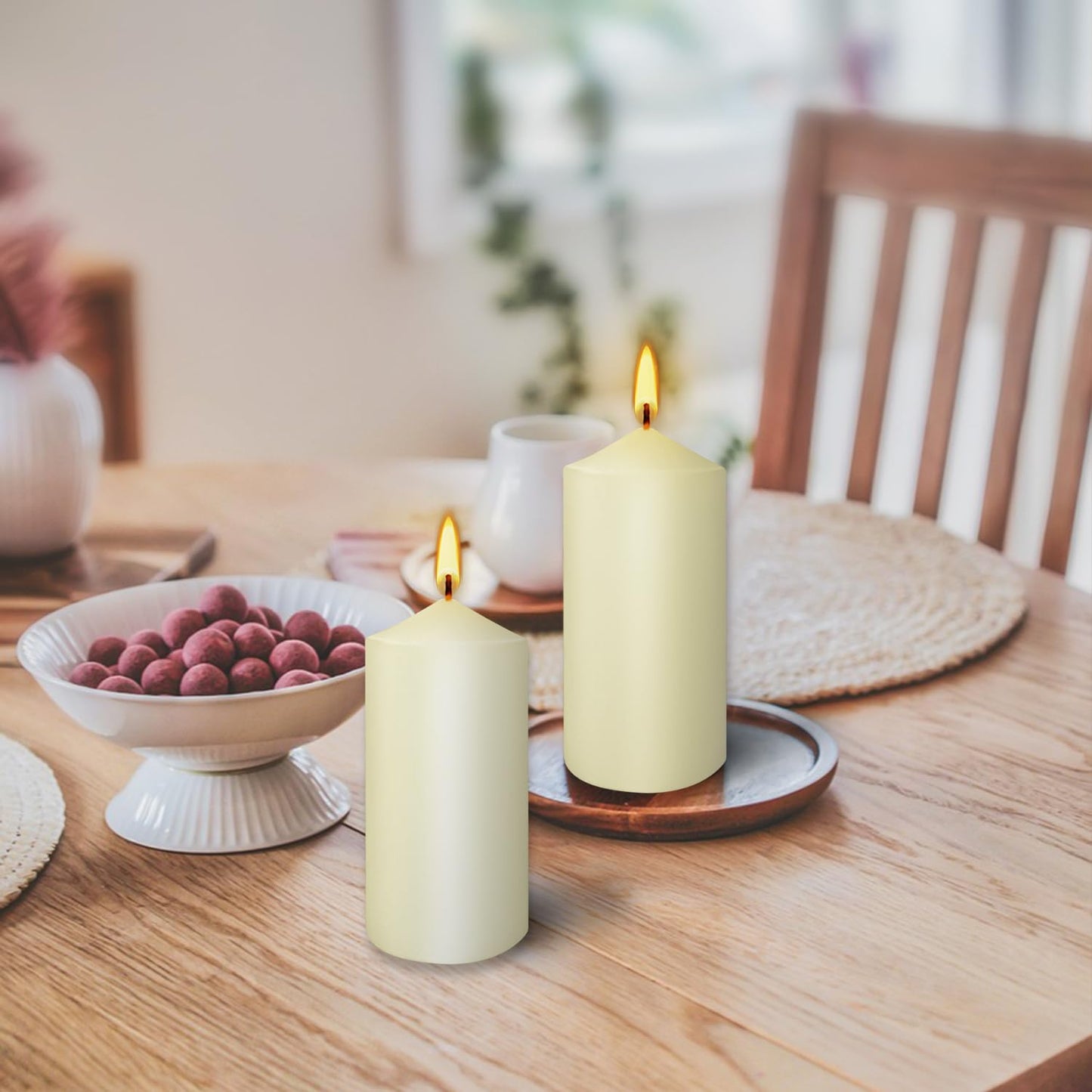 Set of 20 Ivory Pillar Candles - Dripless & Smokeless 2 x 4 in Pillar Candles for Parties Weddings Spa Home Décor