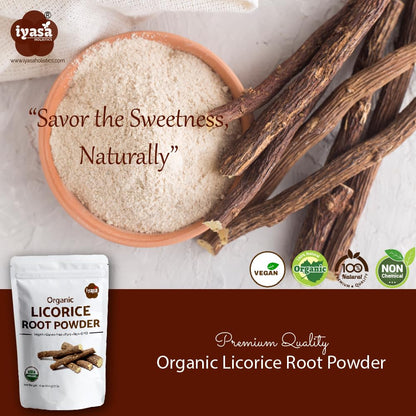 Iyasa Holistics Organic Licorice Root Powder – 8 oz / 227 g | Mulethi, Glycyrrhiza glabra, Natural Expectorant & Candy Flavoring