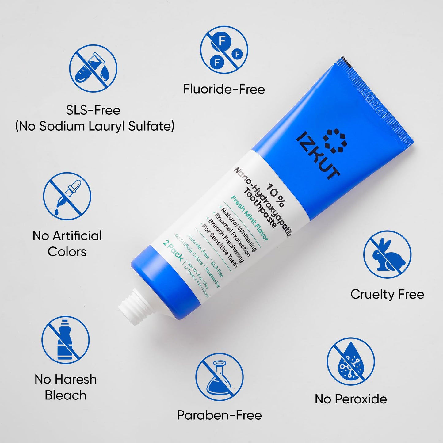 IZKUT 10% Nano Hydroxyapatite Toothpaste – Fluoride Free Whitening for Sensitive Teeth, SLS Free, Fresh Mint, 4 oz Pack of 2