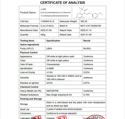 J-147 Nootropic – CAS 1146963-51-0, 99+% Purity, 5 g with 100 mg Scoop