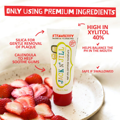 Jack N' Jill Natural Toddler Toothpaste - Fluoride Free, 40% Xylitol, Strawberry, BPA Free (Pack of 3) 1.76 oz