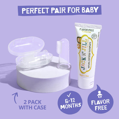 Jack N' Jill Stage 1 Silicone Finger Toothbrush Bundle – 2 Baby Brushes + Case (6-12m)