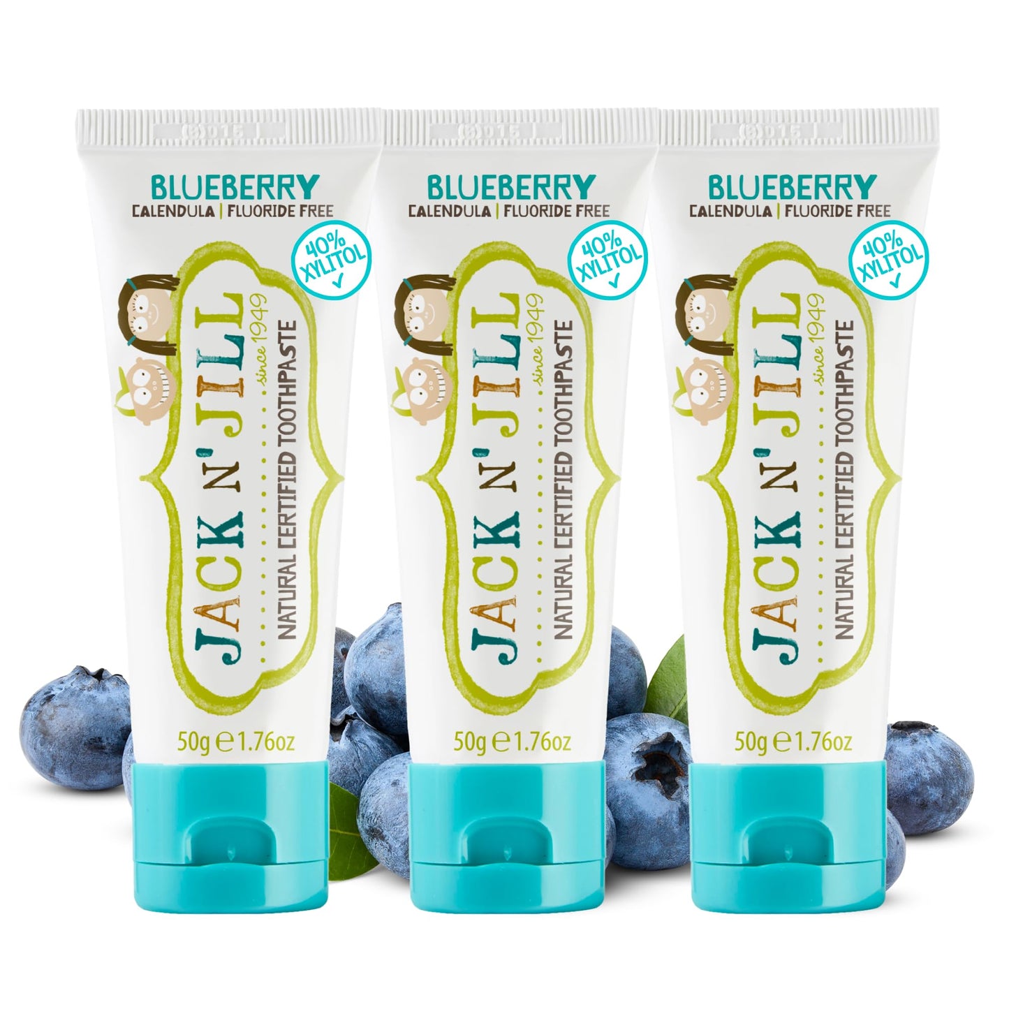Jack N' Jill Fluoride-Free Toddler Toothpaste - 40% Xylitol, Blueberry (1-3 yrs, Pack of 3)