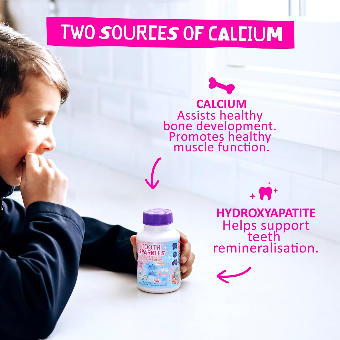 Jack N' Jill Tooth Sparkles - Calcium Chews for Teeth & Bone Development (Strawberry, 60 Tabs)