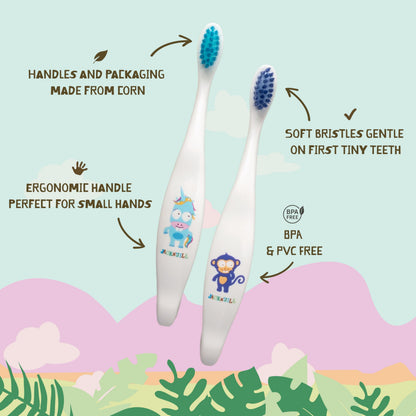 Jack N' Jill Baby & Toddler Toothbrushes - 4 Pack, 12 Months+ | Soft, Non-Toxic Cornhusk Handle