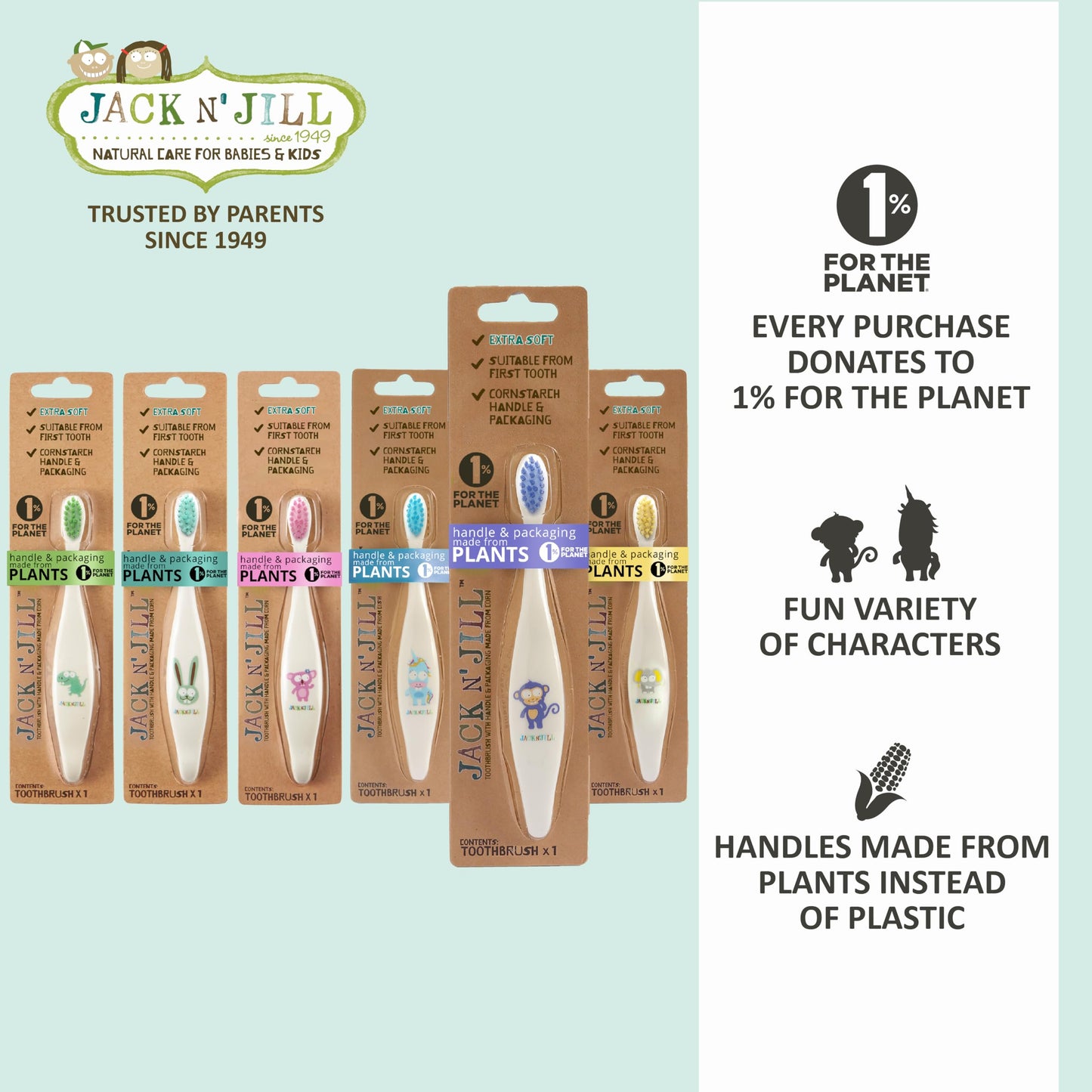 Jack N' Jill Baby & Toddler Toothbrushes - 4 Pack, 12 Months+ | Soft, Non-Toxic Cornhusk Handle