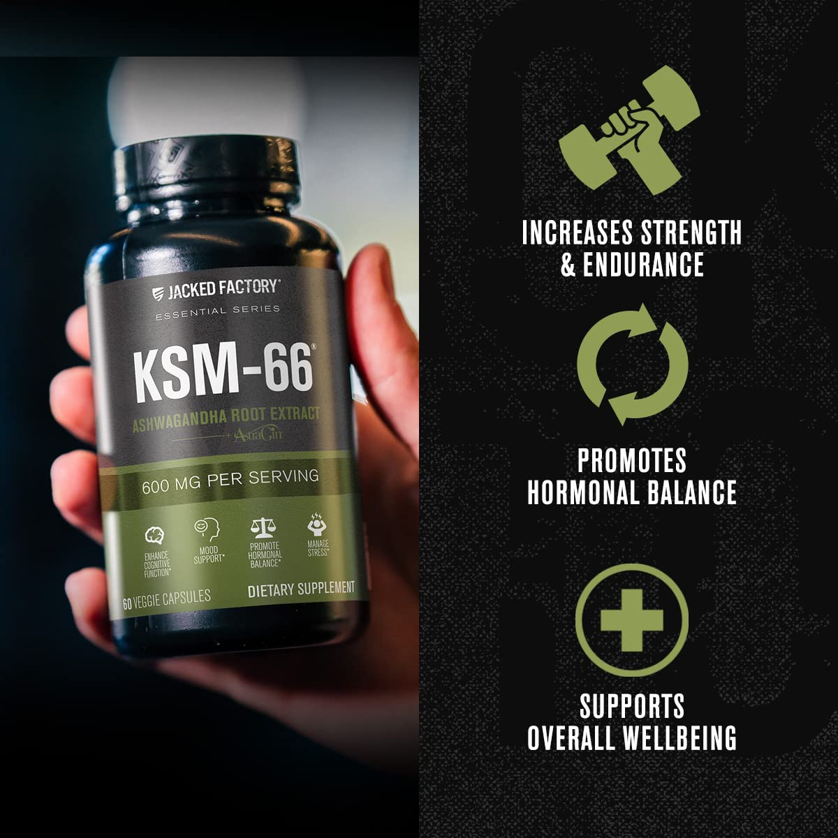 Jacked Factory KSM-66 Ashwagandha Root Extract - 60 Veggie Capsules | 5% Withanolides