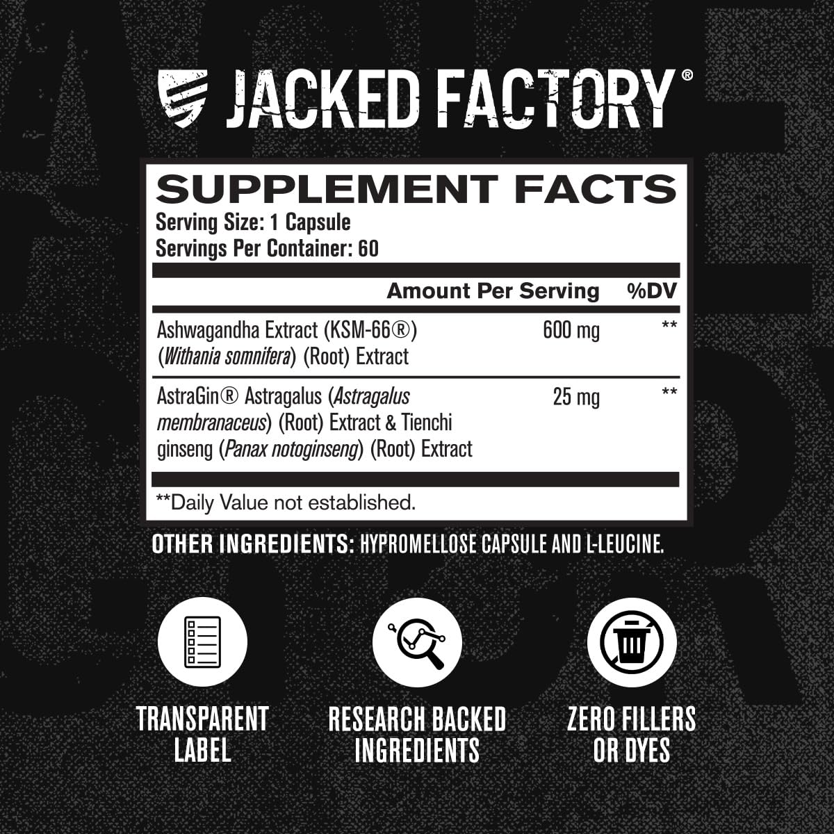 Jacked Factory KSM-66 Ashwagandha Root Extract - 60 Veggie Capsules | 5% Withanolides