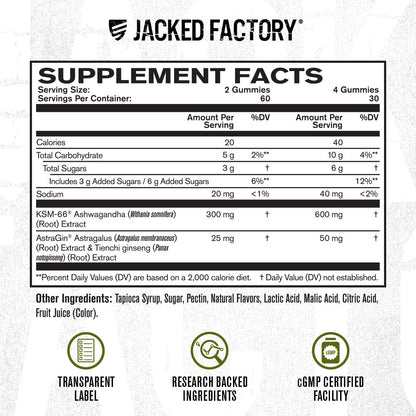 Jacked Factory Ashwagandha Gummies – KSM-66 600mg per Serving | 120 Gummies, Cherry Splash