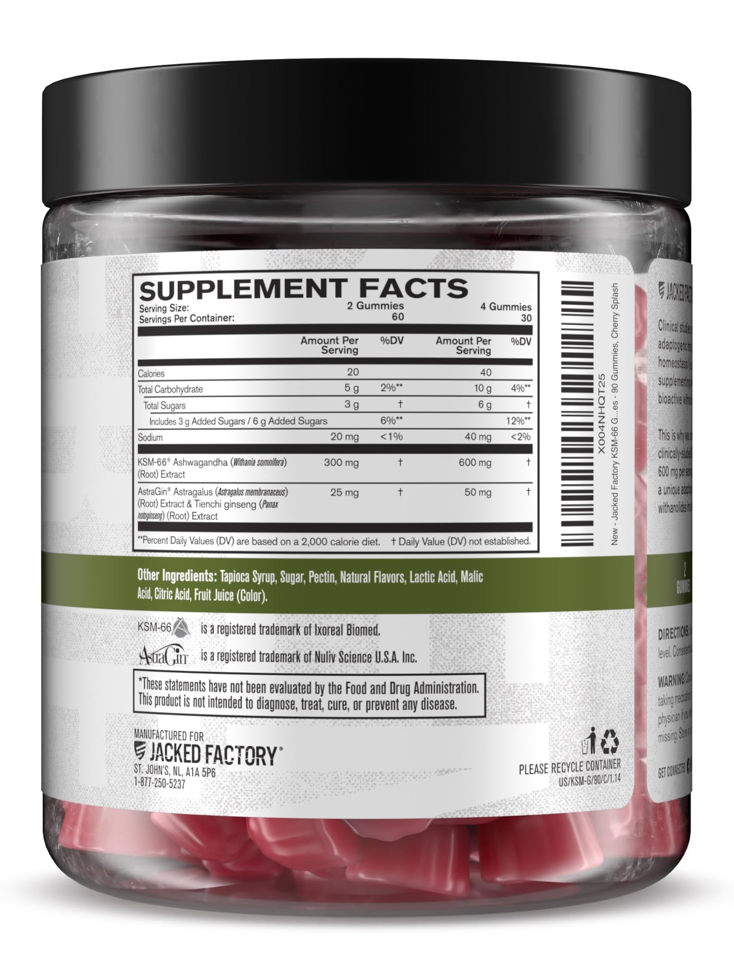 Jacked Factory Ashwagandha Gummies – KSM-66 600mg per Serving | 120 Gummies, Cherry Splash
