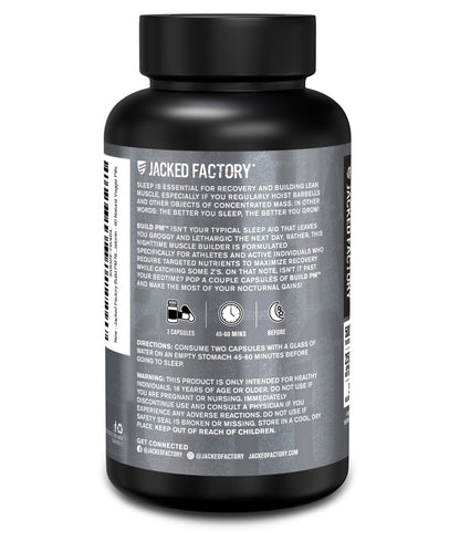 Jacked Factory Build PM Night Time Muscle Builder & Sleep Aid – Tart Cherry, Ashwagandha, Melatonin – 60 Veggie Pills