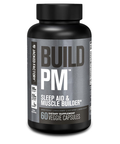 Jacked Factory Build PM Night Time Muscle Builder & Sleep Aid – Tart Cherry, Ashwagandha, Melatonin – 60 Veggie Pills