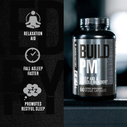 Jacked Factory Build PM Night Time Muscle Builder & Sleep Aid – Tart Cherry, Ashwagandha, Melatonin – 60 Veggie Pills