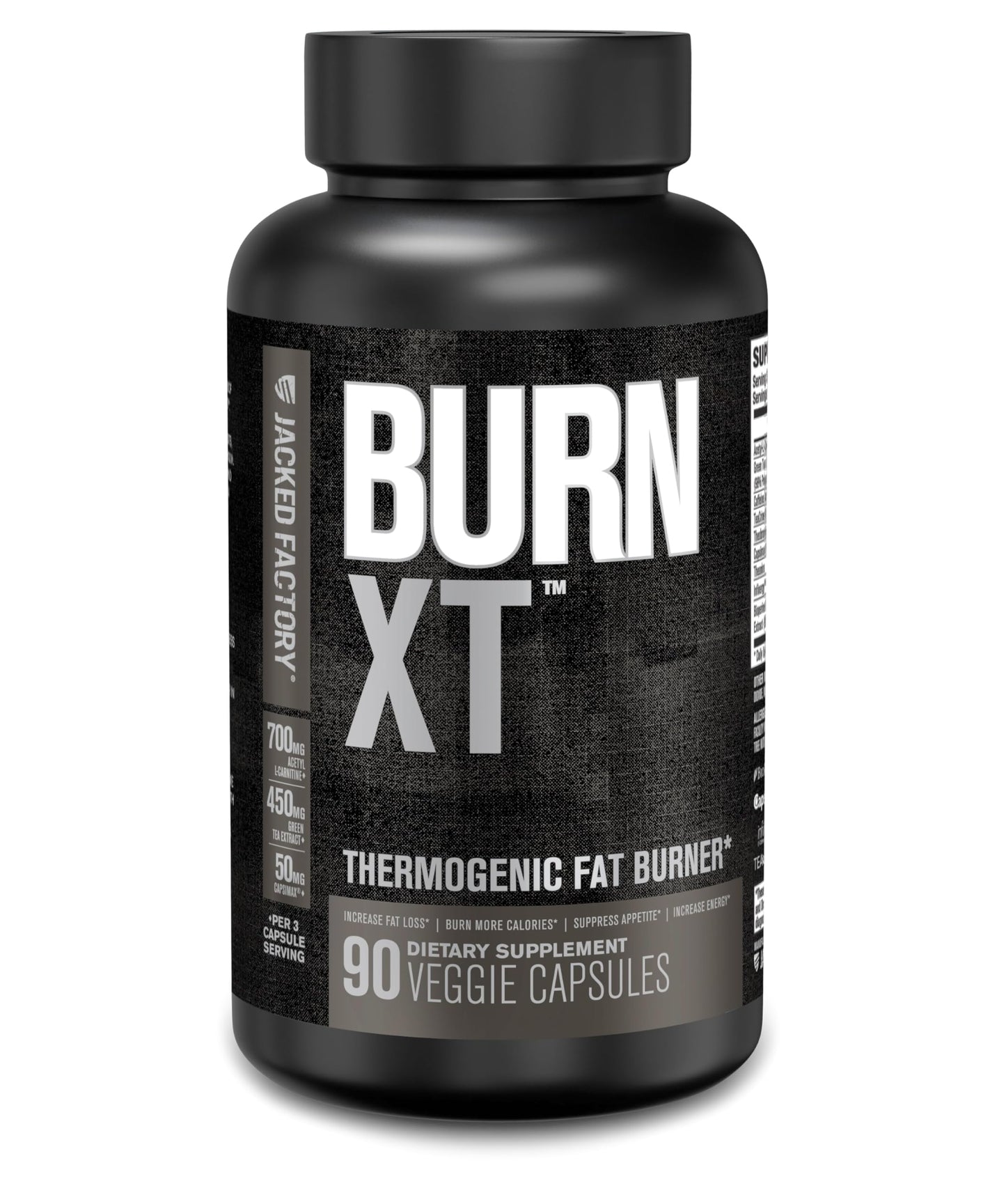 Jacked Factory Burn XT Black Thermogenic Fat Burner – TeaCrine, Infinergy, Green Tea Extract | 90 Veg Diet Pills