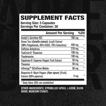 Jacked Factory Burn XT Black Thermogenic Fat Burner – TeaCrine, Infinergy, Green Tea Extract | 90 Veg Diet Pills