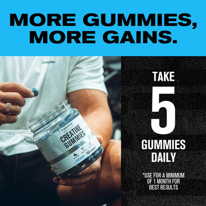 Jacked Factory Creatine Monohydrate Gummies (3g) – 150 Gummies, Blue Raspberry