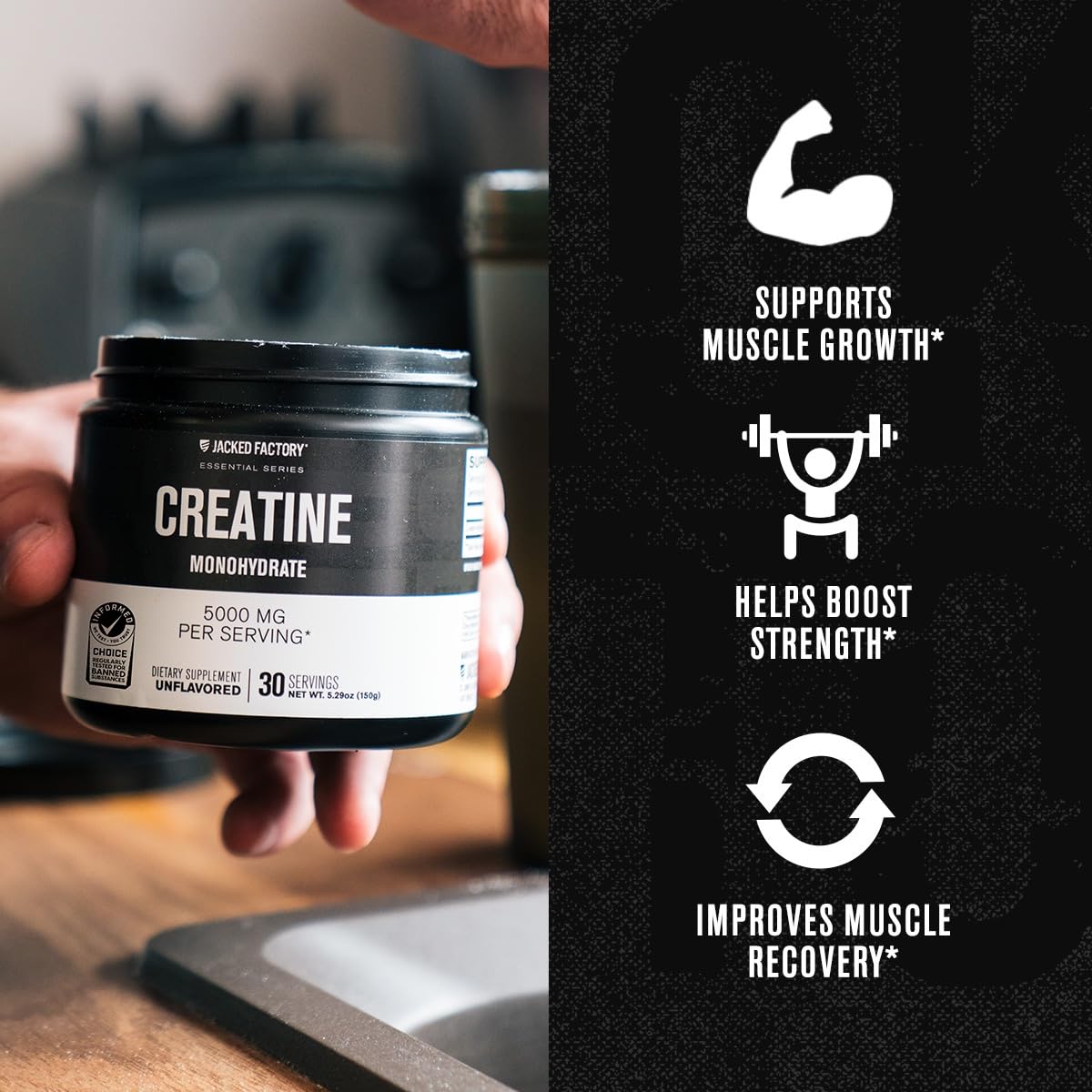 Jacked Factory Creatine Monohydrate Powder 150g – 5g Daily Creatine for Men & Women | Vegan & Third-Party Tested