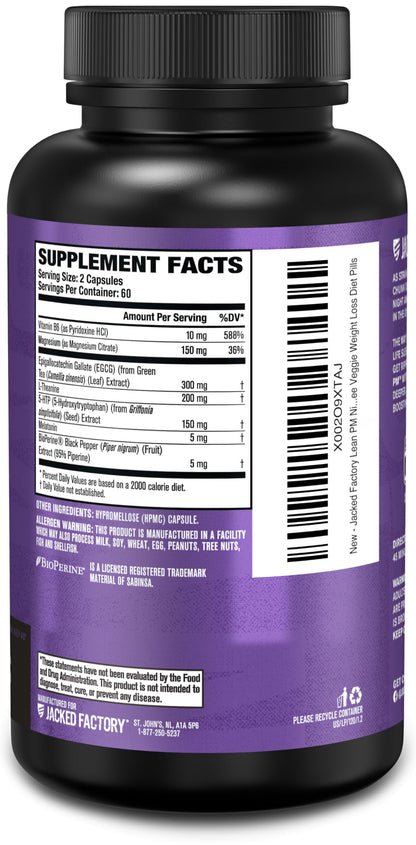 Jacked Factory Lean PM: Nighttime Fat Burner & Sleep Aid (120 Veggie Pills)