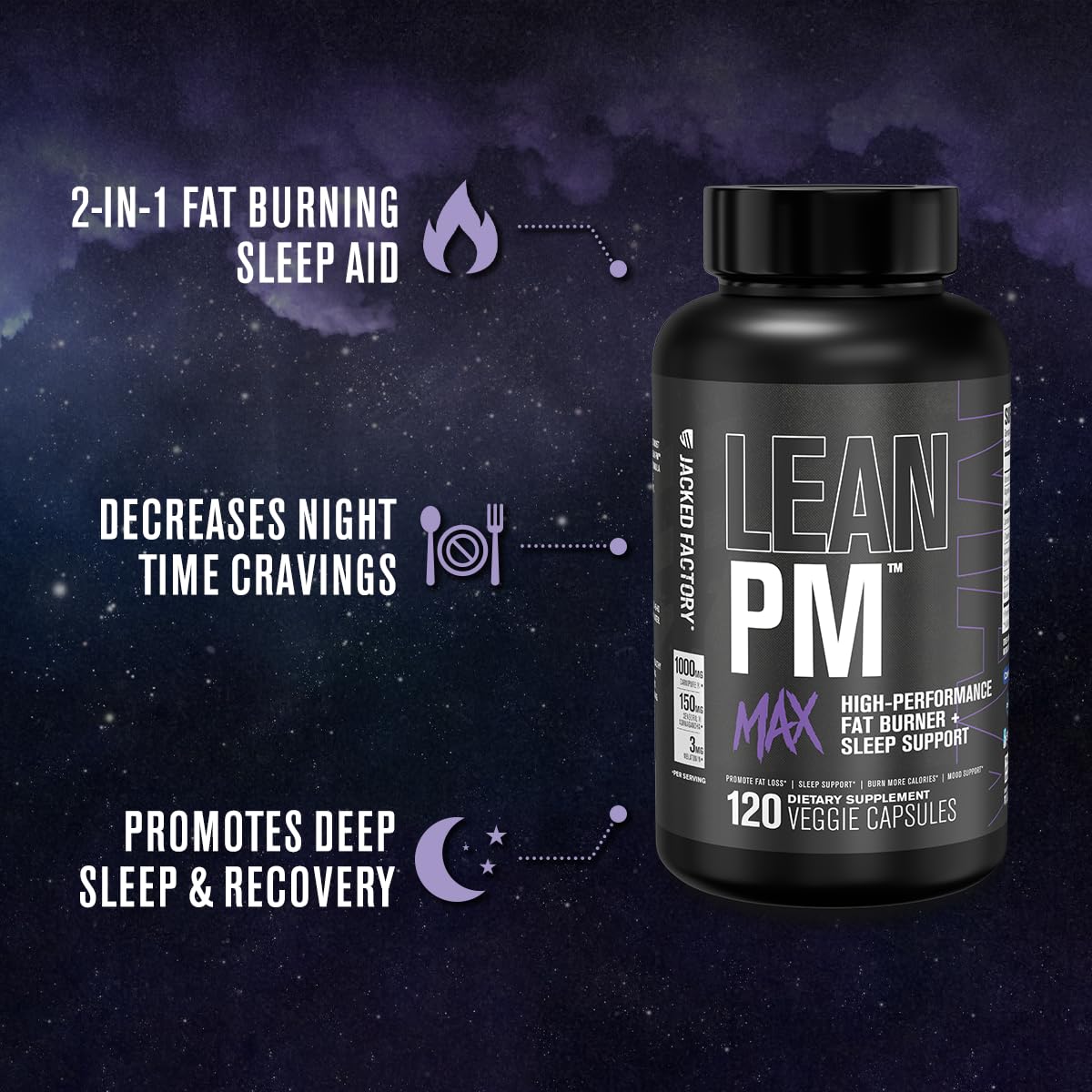 Jacked Factory Lean PM Max – Fat Burner & Sleep Support (120 Diet Pills)