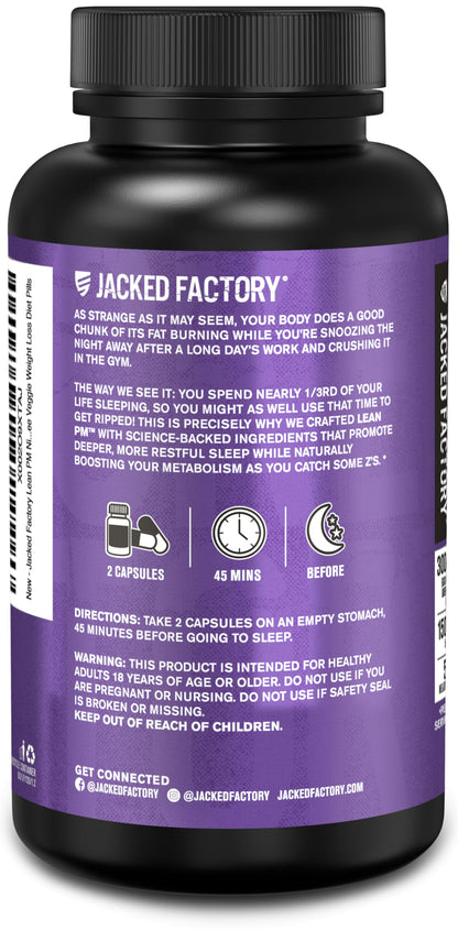 Jacked Factory Lean PM: Nighttime Fat Burner & Sleep Aid (120 Veggie Pills)