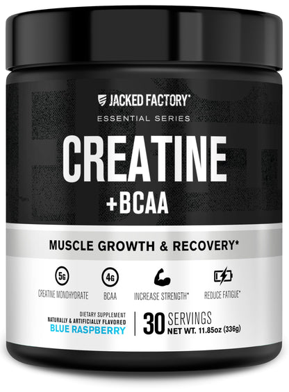 Jacked Factory Creatine + BCAAs – Creatine Monohydrate + BCAA Powder (Blue Raspberry, 30 Servings)