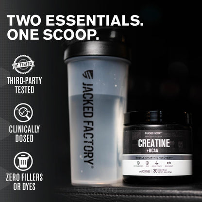 Jacked Factory Creatine + BCAAs – Creatine Monohydrate + BCAA Powder (Blue Raspberry, 30 Servings)