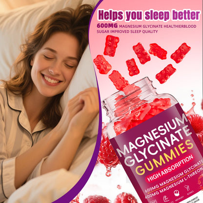 JAENFW Magnesium Glycinate Gummies 600mg – High Absorption, Raspberry, Sugar Free (60 ct)
