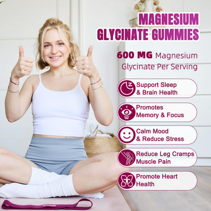 JAENFW Magnesium Glycinate Gummies 600mg – High Absorption, Raspberry, Sugar Free (60 ct)