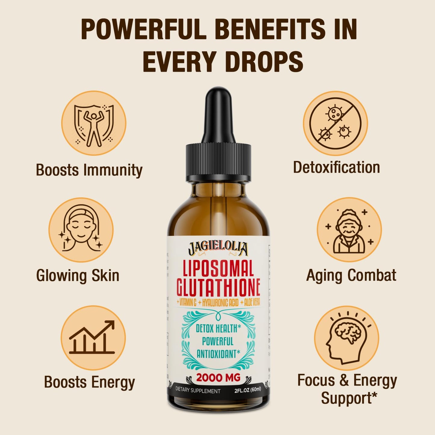 Jagielolia Liposomal Glutathione Liquid 2000mg – Antioxidant Drops for Energy
