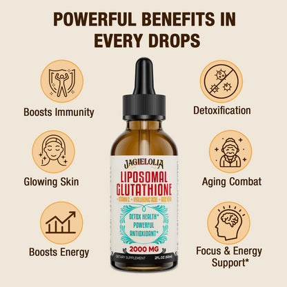 Jagielolia Liposomal Glutathione Liquid 2000MG – Antioxidant Detox, Liver Support, and Energy (Vegan, 20 fl oz)