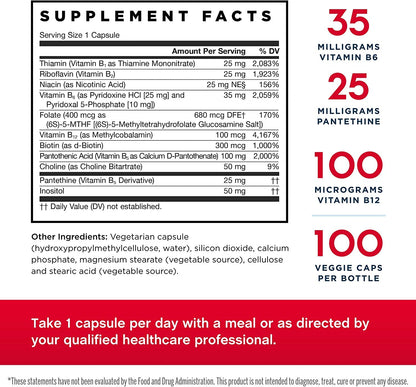 Jarrow Formulas B-Right - 100 Veggie Caps Pack of 2 | Low-Odor B-Complex for Energy & Metabolism