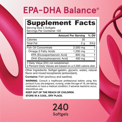 Jarrow Formulas EPA-DHA Balance, 1,200 mg Omega-3s, 240 Softgels | 120 Day Supply