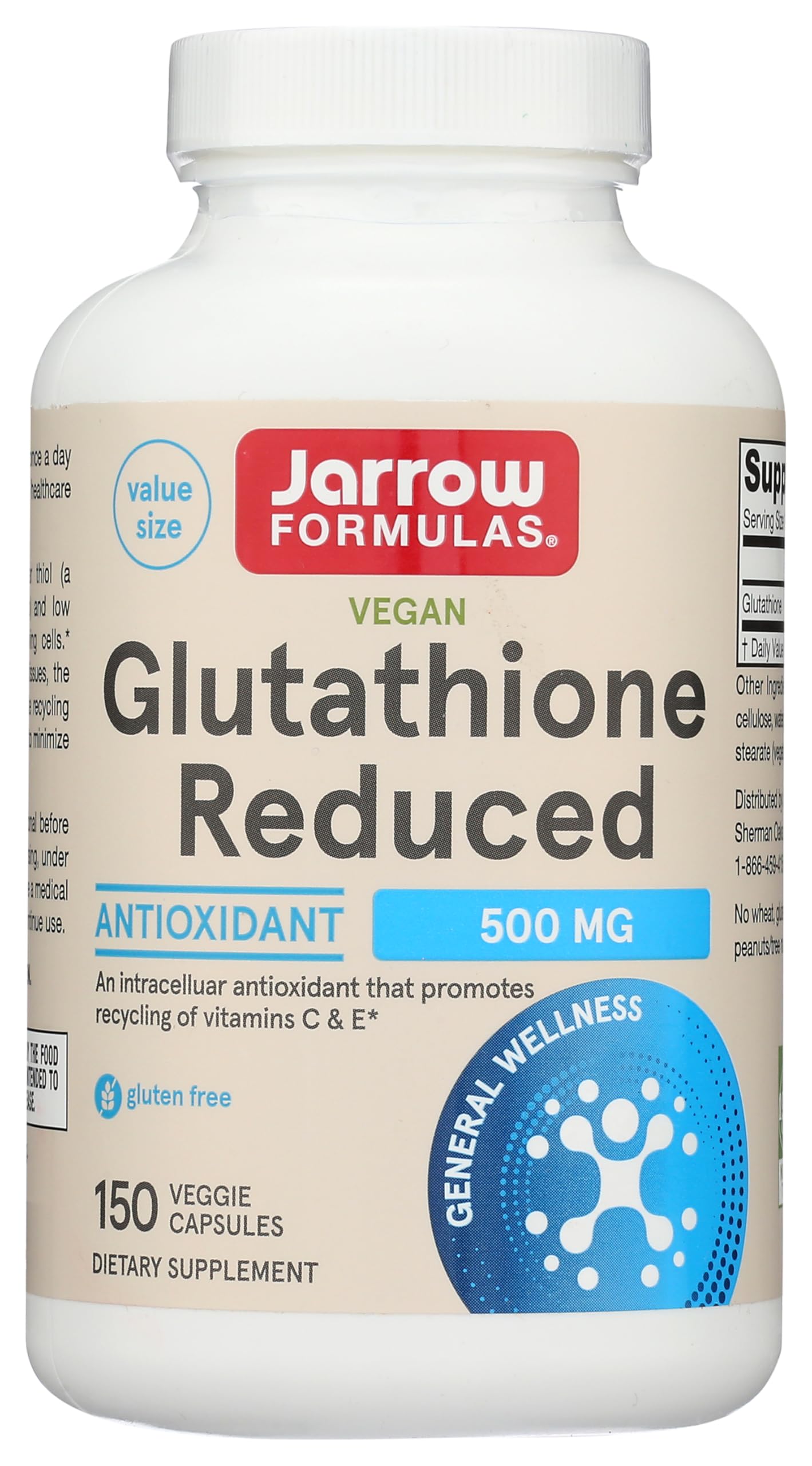 Jarrow Formulas Glutathione Reduced 500 mg – 150 Veggie Capsules – Vegan, Non-GMO