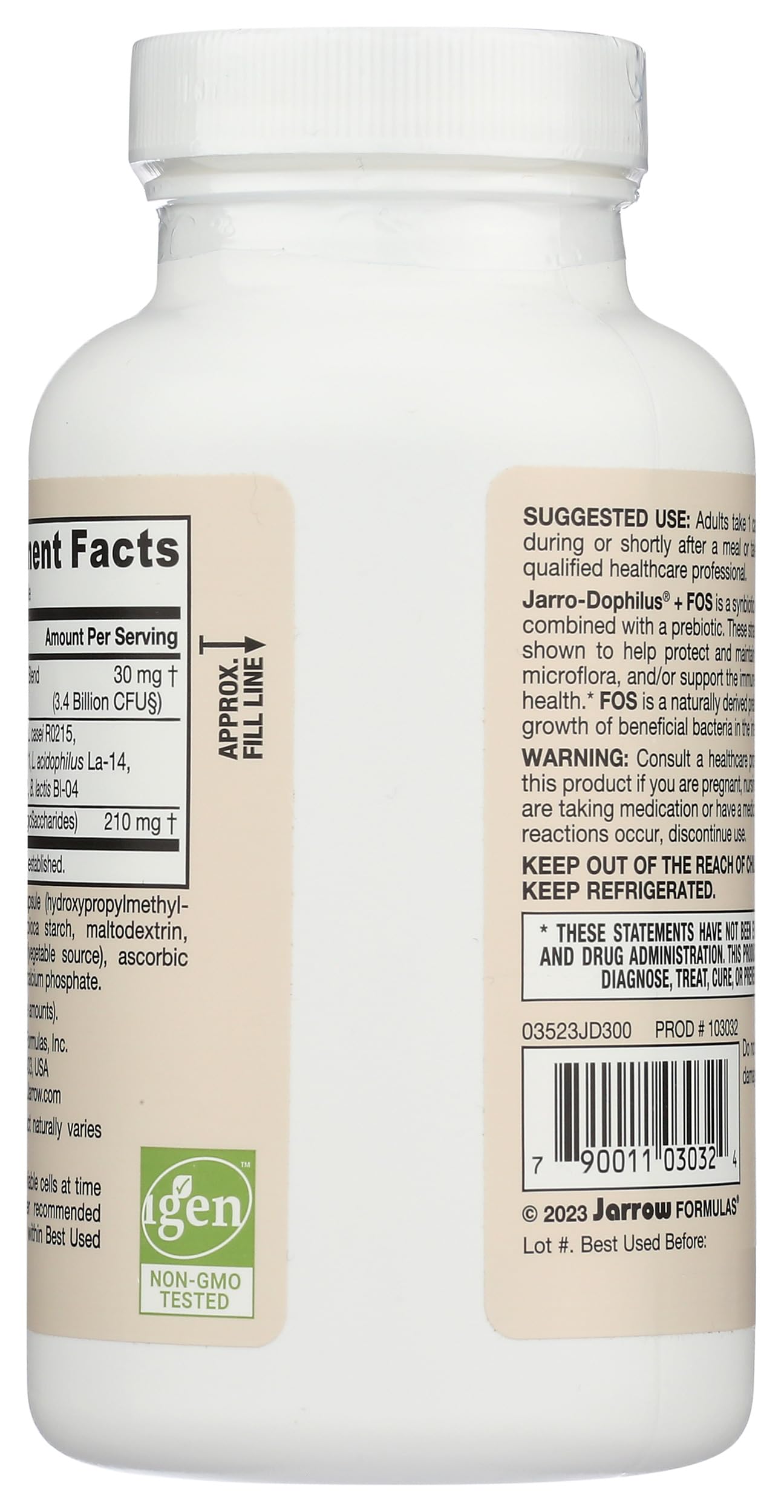 JARROW FORMULAS Jarro-Dophilus + FOS, 300 CT – Probiotic Supplement