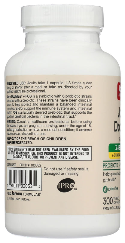 JARROW FORMULAS Jarro-Dophilus + FOS, 300 CT – Probiotic Supplement