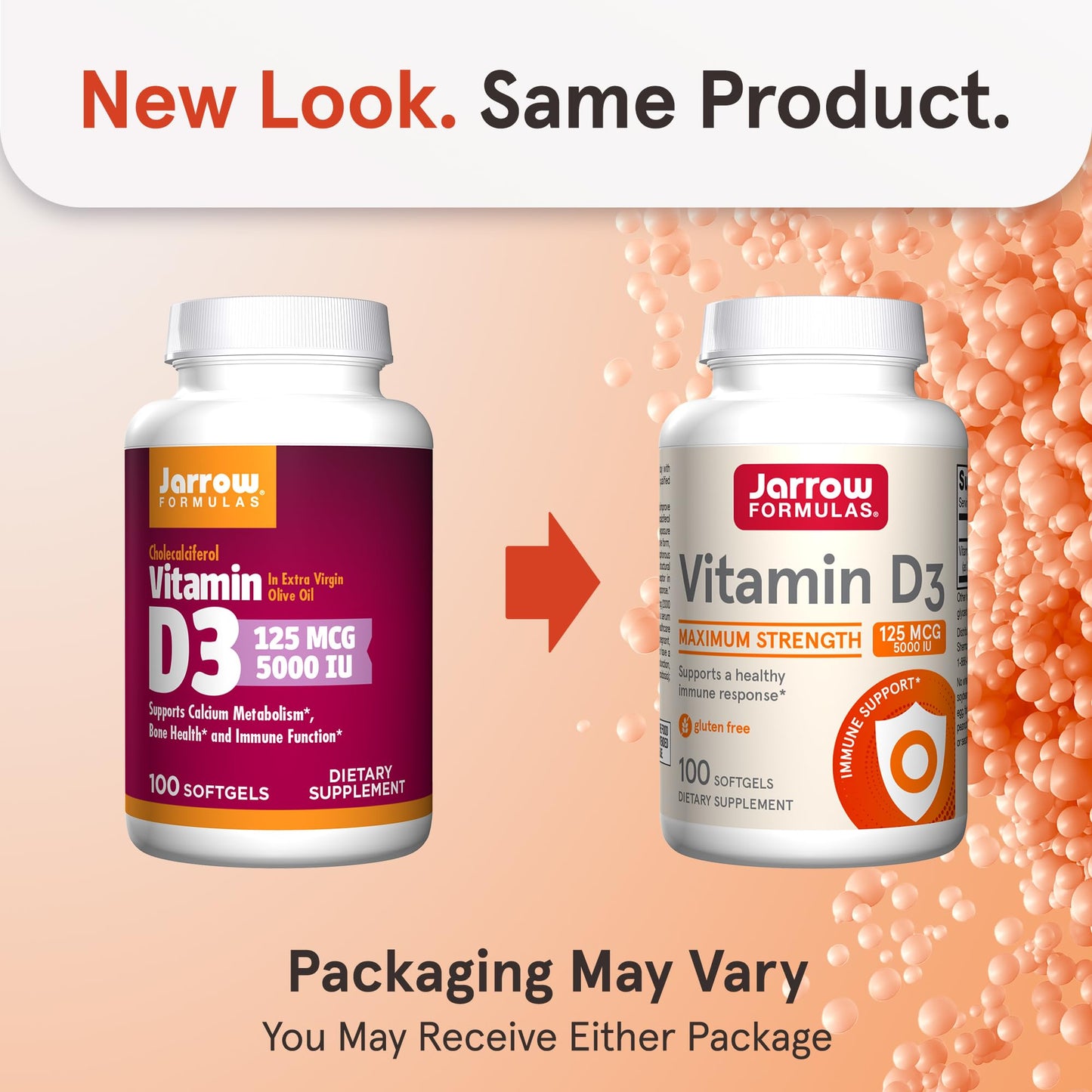 Jarrow Formulas Vitamin D3 5000 IU (125 mcg) – 100 Servings Softgels | Immune & Bone Support | Gluten Free