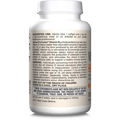 Jarrow Formulas Vitamin D3 5000 IU (125 mcg) – 100 Servings Softgels | Immune & Bone Support | Gluten Free