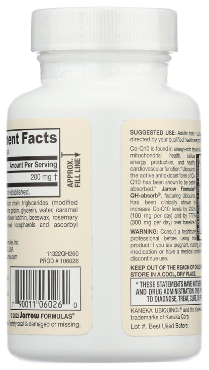 Jarrow Formulas QH-absorb 200 mg Co-Q10 Softgels – High Absorption, 60 Servings