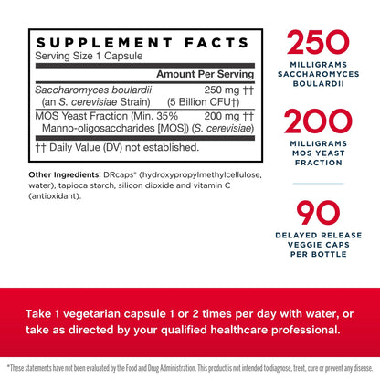 Jarrow Formulas Saccharomyces Boulardii + MOS – 5 Billion CFU per Serving, 90 Delayed-Release Veggie Caps, 2-Pack Probiotic + Prebiotic