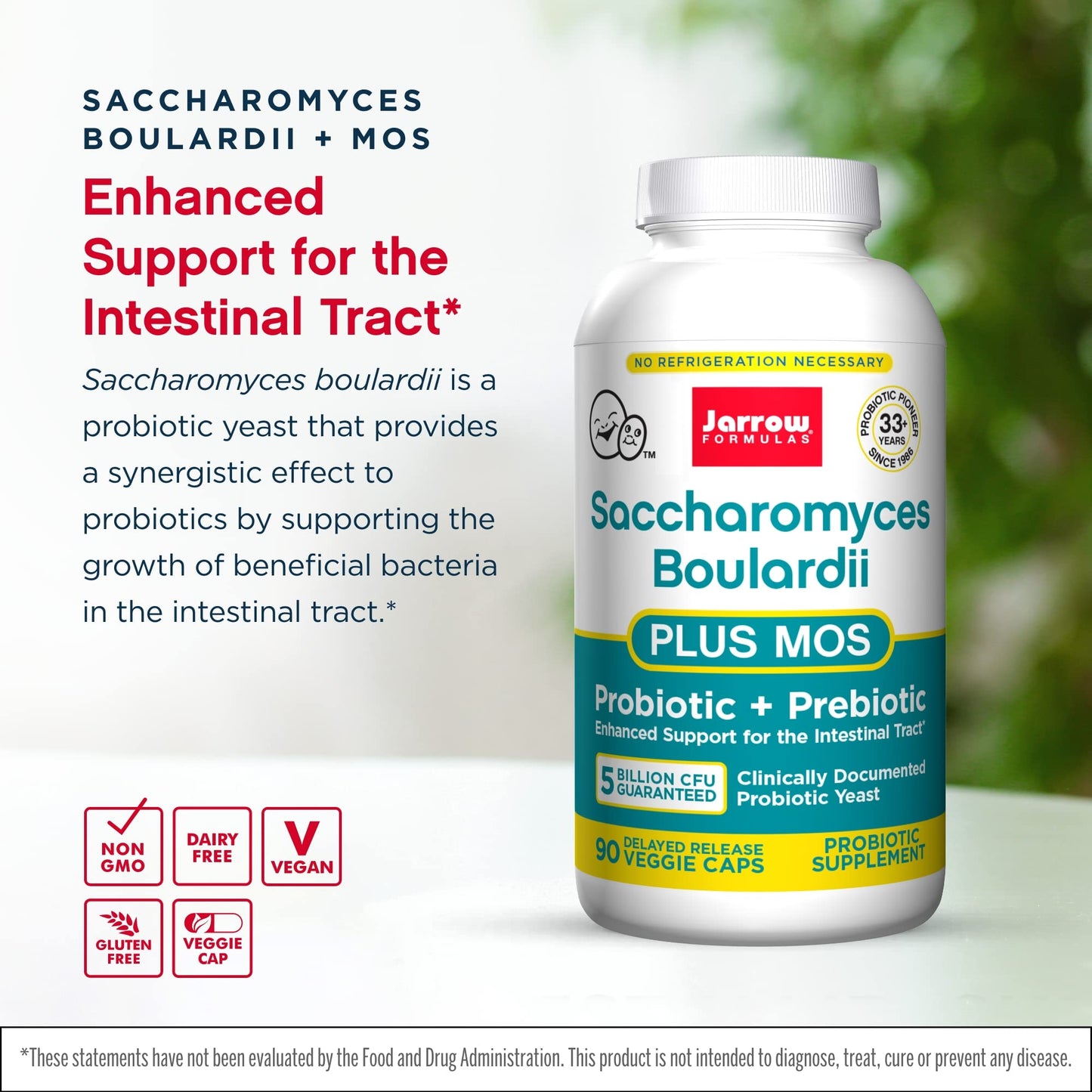 Jarrow Formulas Saccharomyces Boulardii + MOS – 5 Billion CFU per Serving, 90 Delayed-Release Veggie Caps, 2-Pack Probiotic + Prebiotic