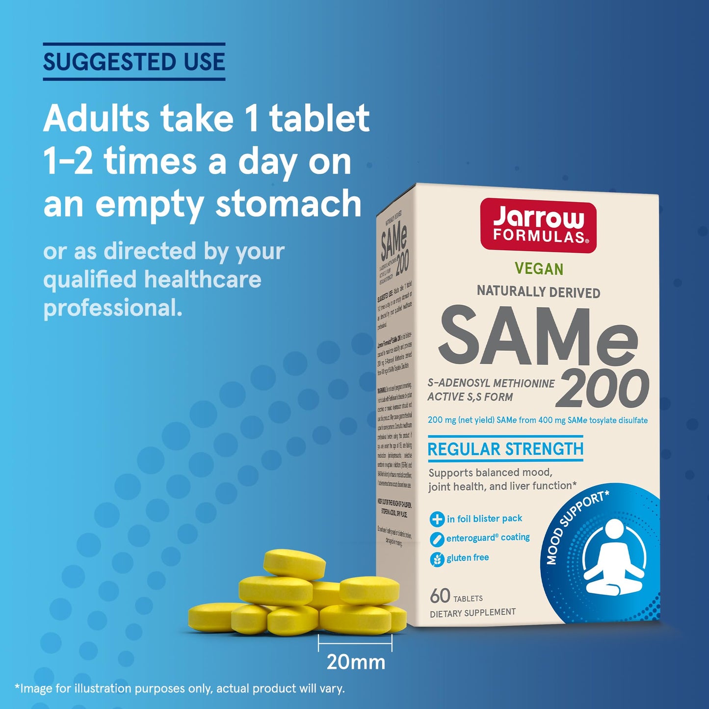 Jarrow SAMe 200 mg – 60 Tablets | Highest Active S,S Form, Joint Health, Mood & Liver Support
