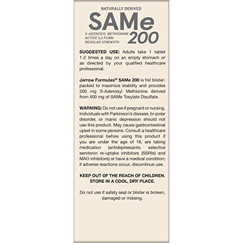 Jarrow SAMe 200 mg – 60 Tablets | Highest Active S,S Form, Joint Health, Mood & Liver Support