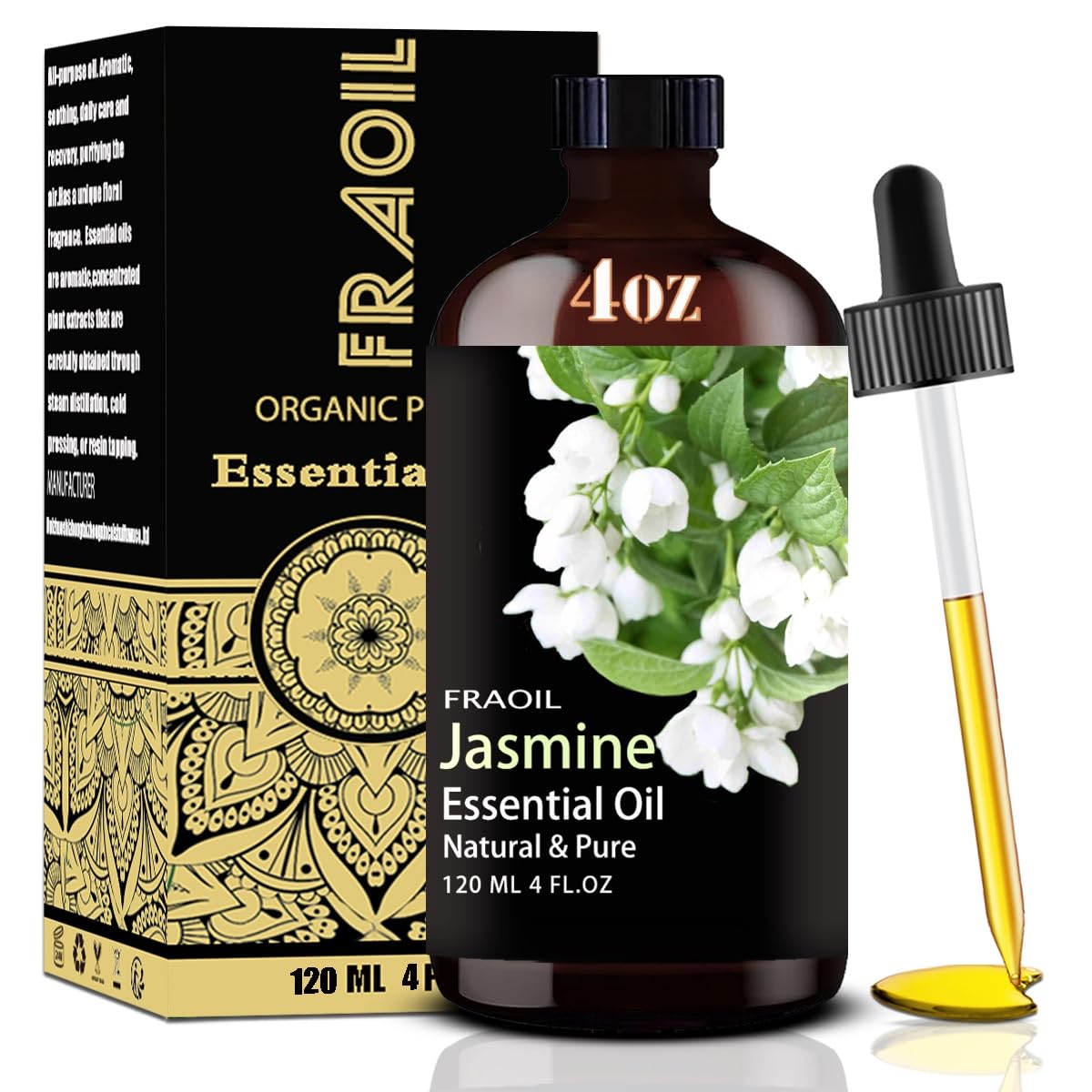 Jasmine Essential Oil 4 oz (120 ml) for Diffuser, Aromatherapy & DIY | FRAOIL