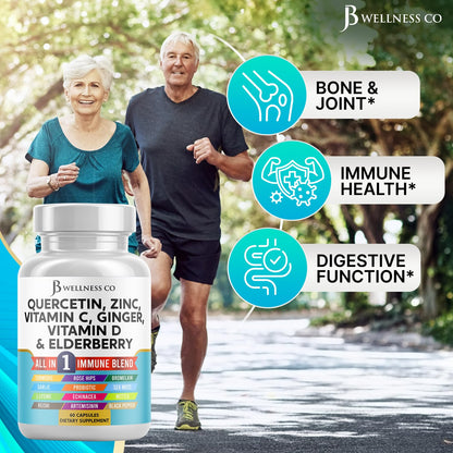 JB Wellness Co Immune Support: Quercetin, Zinc, Vitamin C & D + Bromelain (180 Count)
