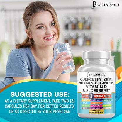 JB Wellness Co Immune Support: Quercetin, Zinc, Vitamin C & D + Bromelain (180 Count)