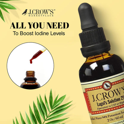 J.CROW'S Lugol's 2% Iodine Solution – 2 oz Bottle (6-Pack) – Gluten-Free, Alcohol-Free, No Expiration