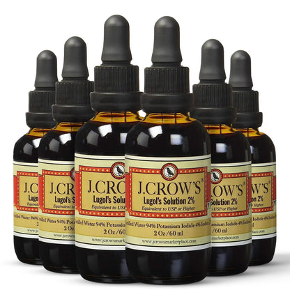 J.CROW'S Lugol's 2% Iodine Solution – 2 oz Bottle (6-Pack) – Gluten-Free, Alcohol-Free, No Expiration
